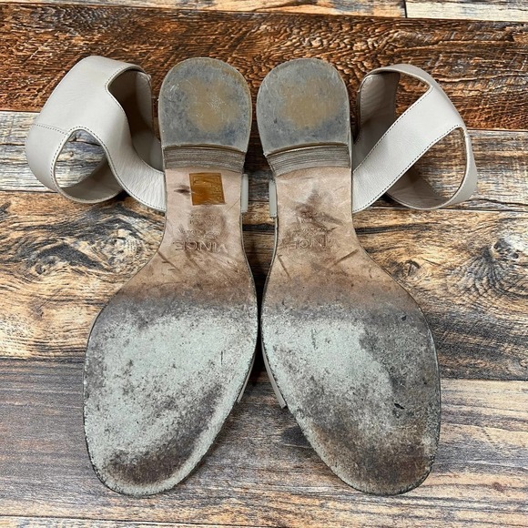 VINCE Josslyn Nude Leather Wooden Block Heel Sandals Ankle Strap Women's 8.5 - Picture 9 of 10